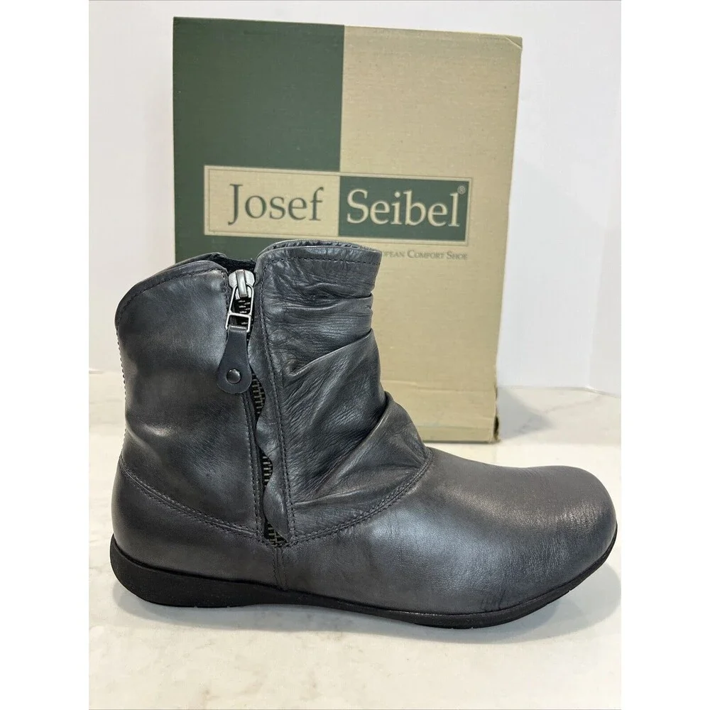 Josef‎ Seibel NEW Gray Leather Side Zip Ankle Boot Bootie EU 37 US 6-6.5 Comfort